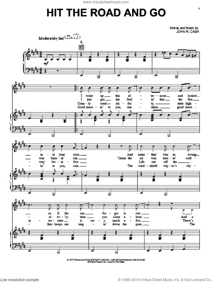 Hit The Road And Go sheet music for voice, piano or guitar by Johnny Cash, intermediate skill level