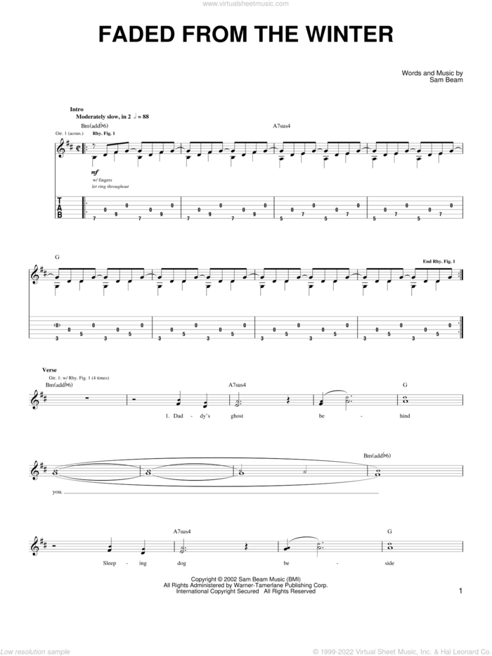Faded From The Winter sheet music for guitar solo (chords) by Iron & Wine and Samuel Beam, easy guitar (chords)
