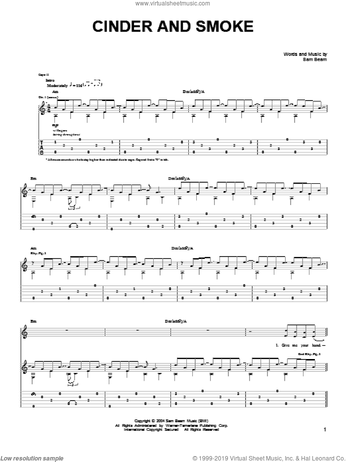 Cinder And Smoke sheet music for guitar solo (chords) by Iron & Wine and Samuel Beam, easy guitar (chords)
