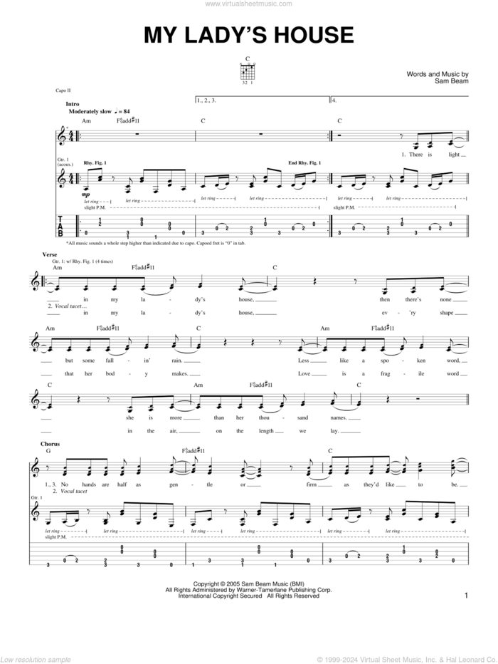 My Lady's House sheet music for guitar solo (chords) by Iron & Wine and Samuel Beam, easy guitar (chords)