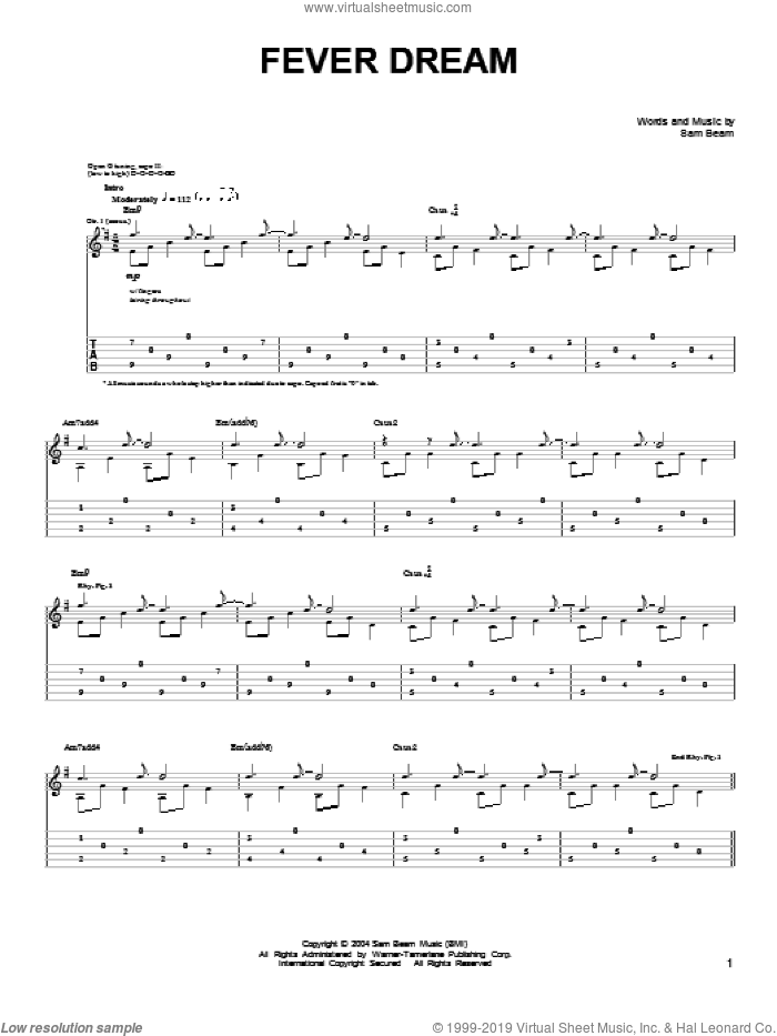 Fever Dream sheet music for guitar solo (chords) by Iron & Wine and Samuel Beam, easy guitar (chords)