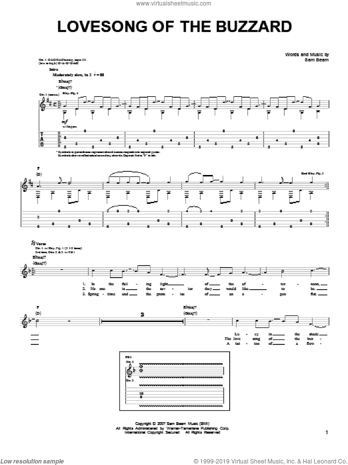 Lovesong Of The Buzzard sheet music for guitar solo (chords) by Iron & Wine and Samuel Beam, easy guitar (chords)