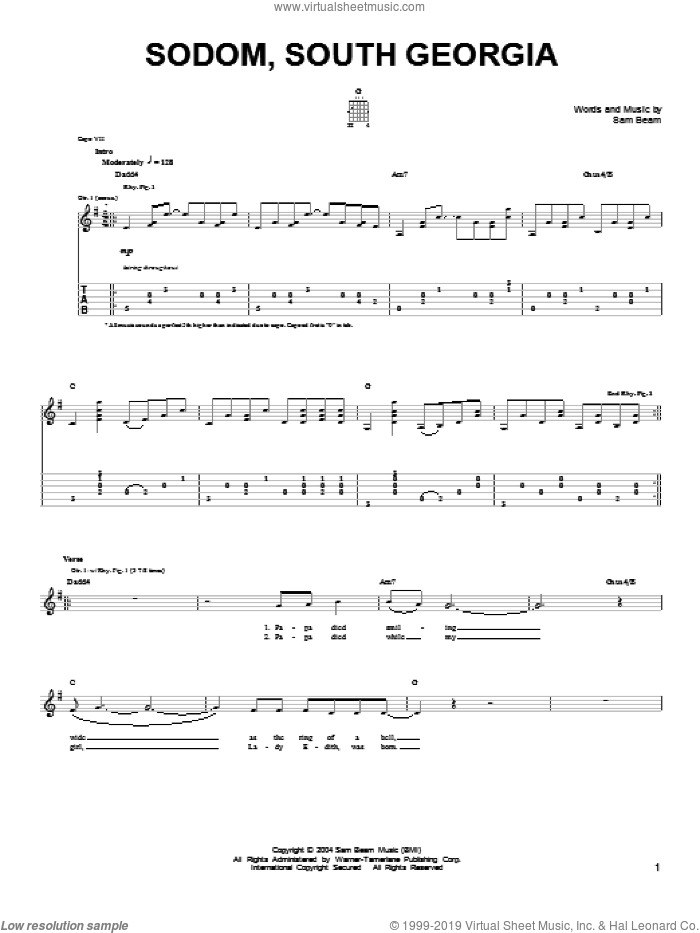 Sodom, South Georgia sheet music for guitar solo (chords) by Iron & Wine and Samuel Beam, easy guitar (chords)