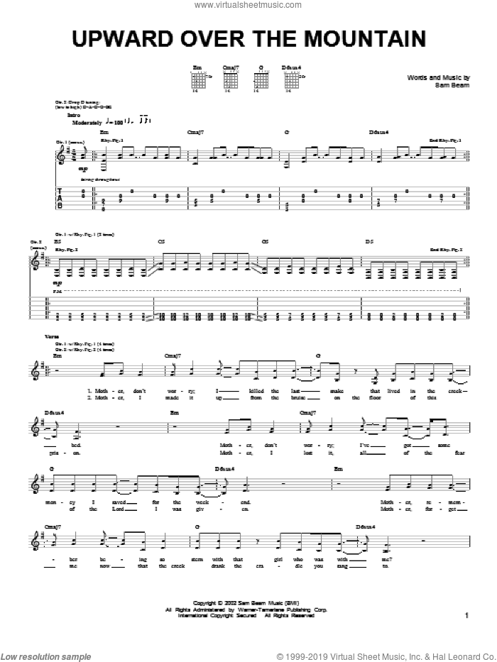 Upward Over The Mountain sheet music for guitar solo (chords) by Iron & Wine and Samuel Beam, easy guitar (chords)