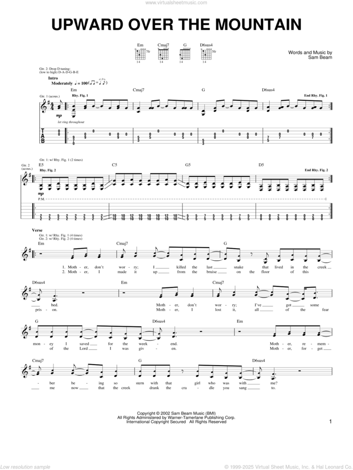 Upward Over The Mountain sheet music for guitar solo (chords) by Iron & Wine and Samuel Beam, easy guitar (chords)
