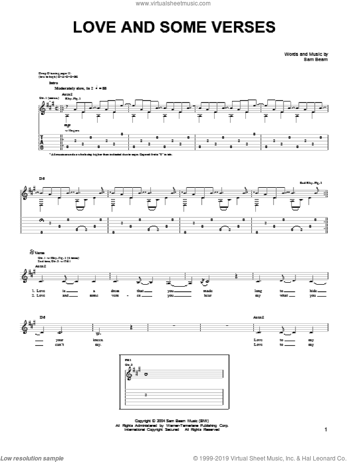 Love And Some Verses sheet music for guitar solo (chords) by Iron & Wine and Samuel Beam, easy guitar (chords)