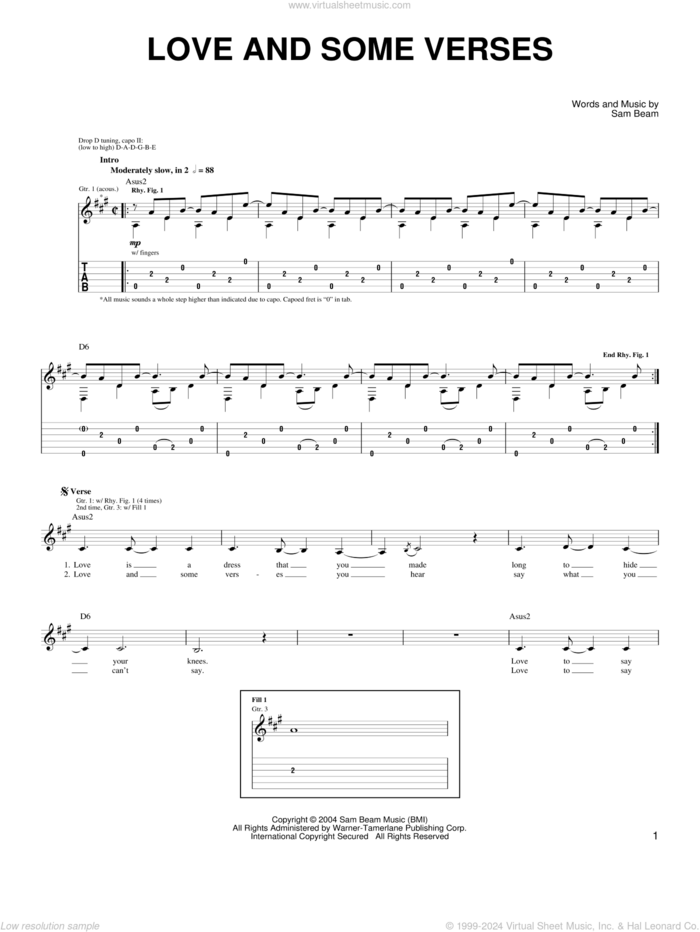 Love And Some Verses sheet music for guitar solo (chords) by Iron & Wine and Samuel Beam, easy guitar (chords)