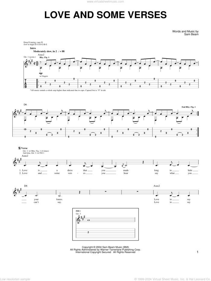 Love And Some Verses sheet music for guitar solo (chords) by Iron & Wine and Samuel Beam, easy guitar (chords)