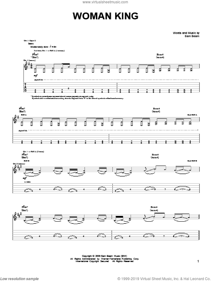 Woman King sheet music for guitar solo (chords) by Iron & Wine and Samuel Beam, easy guitar (chords)