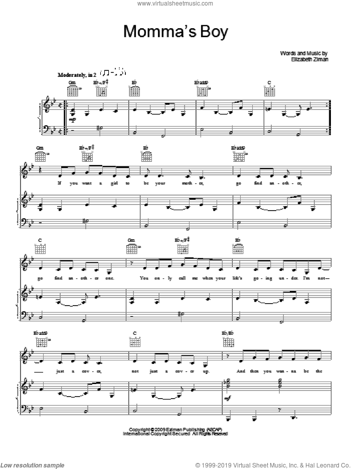 Momma's Boy sheet music for voice, piano or guitar by Elizabeth & The Catapult and Elizabeth Ziman, intermediate skill level