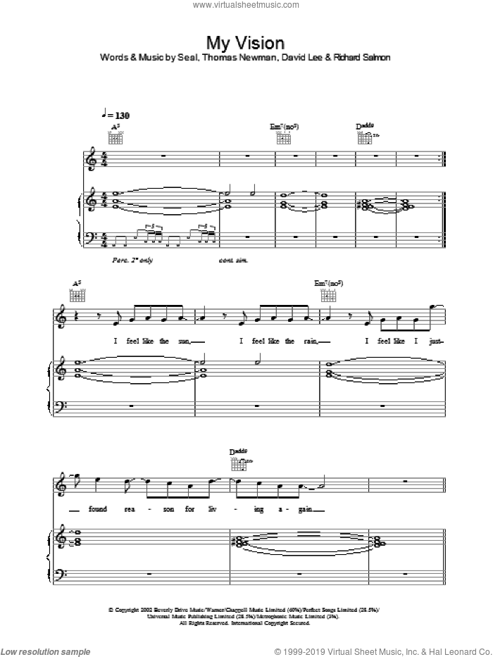 My Vision sheet music for voice, piano or guitar by Manuel Seal, David Lee and Thomas Newman, intermediate skill level