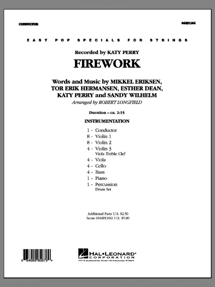 Firework (COMPLETE) sheet music for orchestra by Robert Longfield and Katy Perry, intermediate skill level