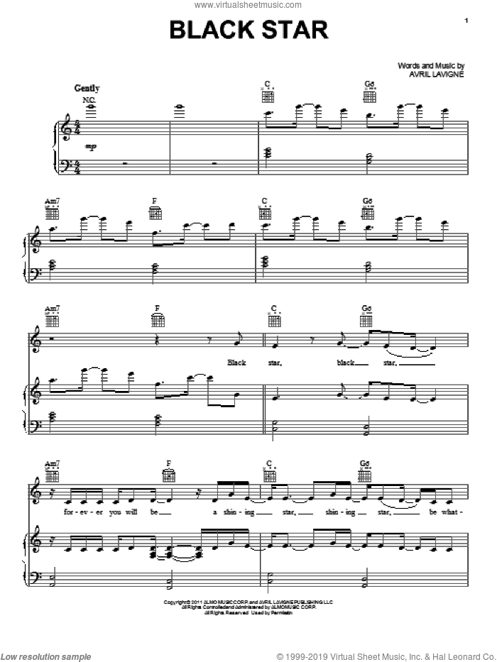 Black Star sheet music for voice, piano or guitar by Avril Lavigne, intermediate skill level