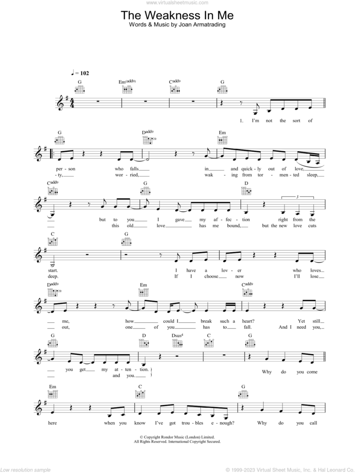 The Weakness In Me sheet music for voice and other instruments (fake book) by Joan Armatrading, intermediate skill level