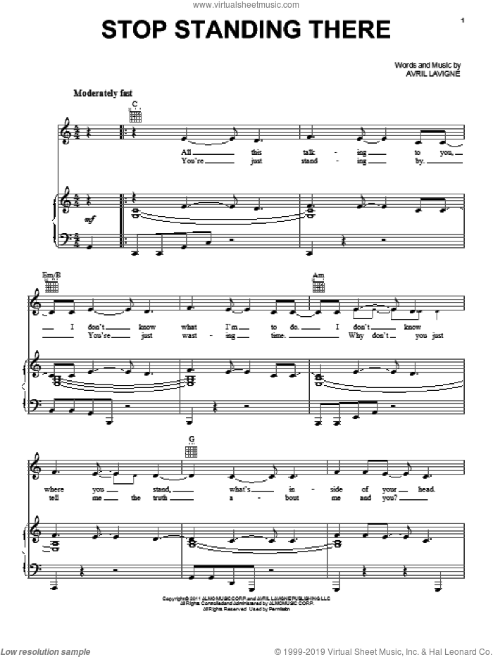 Stop Standing There sheet music for voice, piano or guitar by Avril Lavigne, intermediate skill level