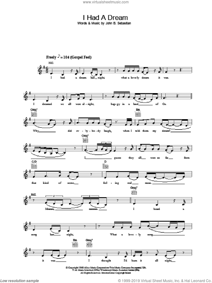 I Had A Dream sheet music for voice and other instruments (fake book) by Joss Stone and John Sebastian, intermediate skill level