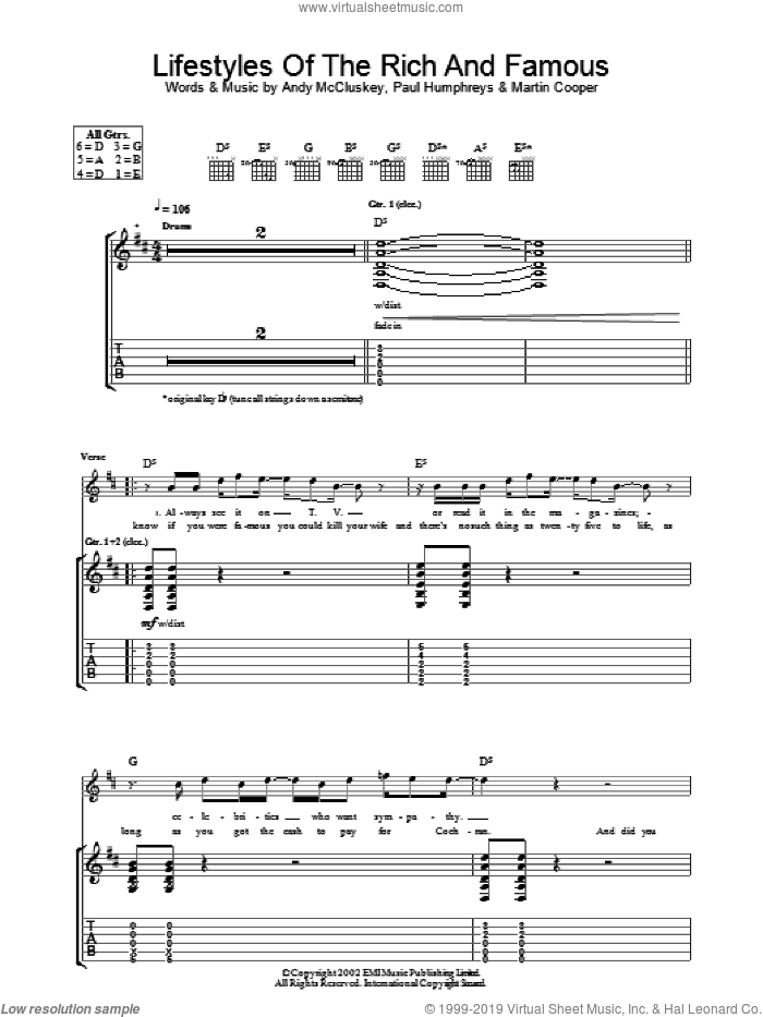 Lifestyles Of The Rich And Famous sheet music for guitar (tablature) by Good Charlotte, Benjamin Combs, Benji Madden, Joel Combs and Joel Madden, intermediate skill level
