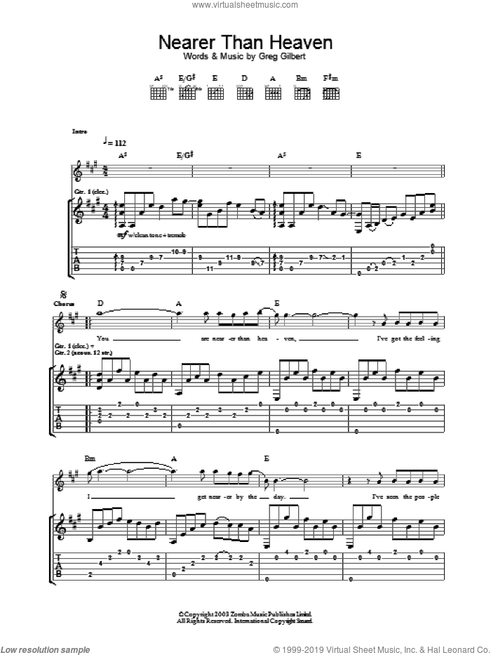 Nearer Than Heaven sheet music for guitar (tablature) by Delays and Greg Gilbert, intermediate skill level
