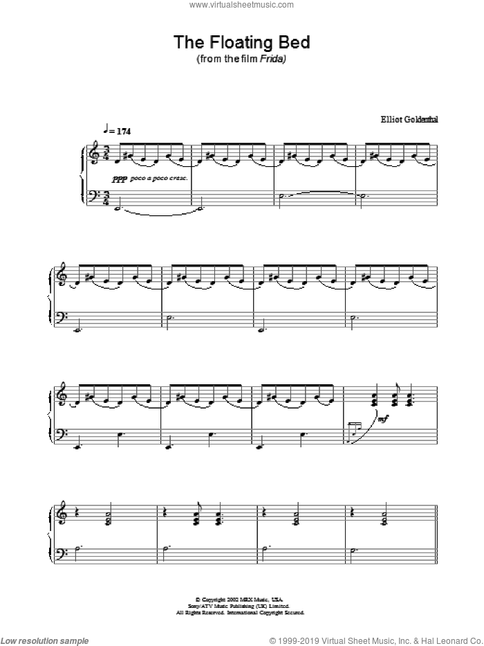 The Floating Bed sheet music for piano solo by Frida and Elliot Goldenthal, intermediate skill level