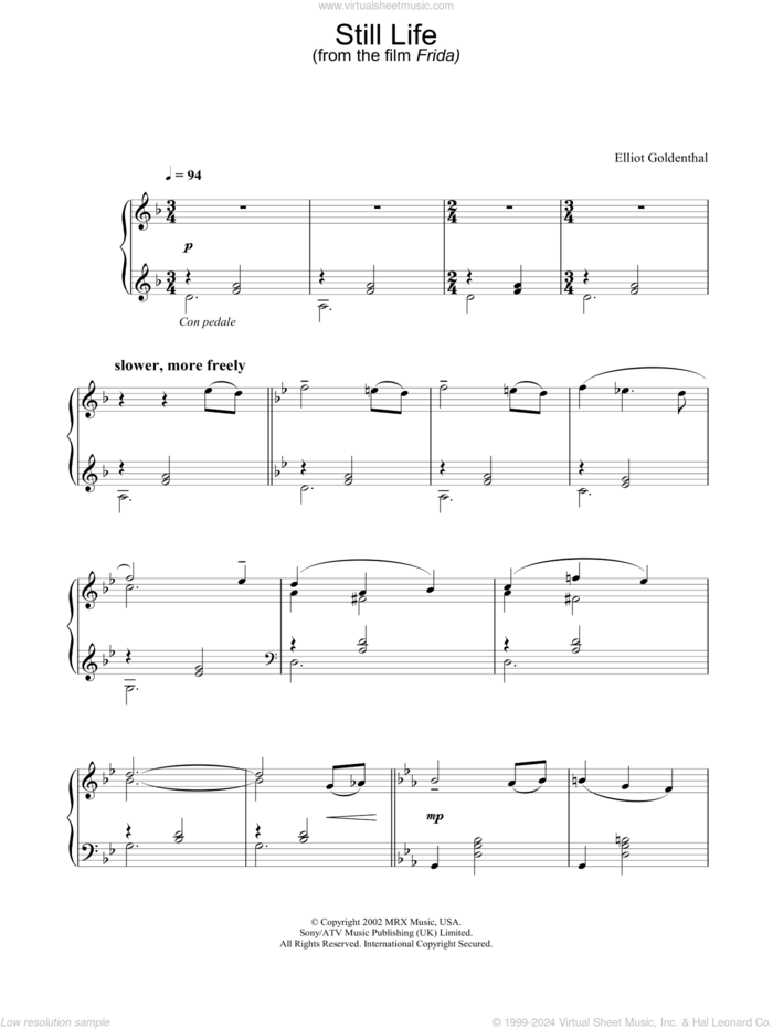 Still Life sheet music for piano solo by Frida and Elliot Goldenthal, intermediate skill level