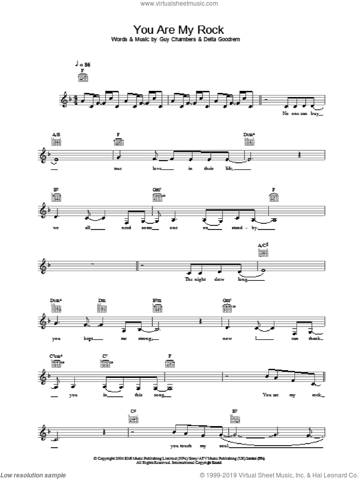 You Are My Rock sheet music for voice and other instruments (fake book) by Delta Goodrem, Bono, The Edge and U2, intermediate skill level