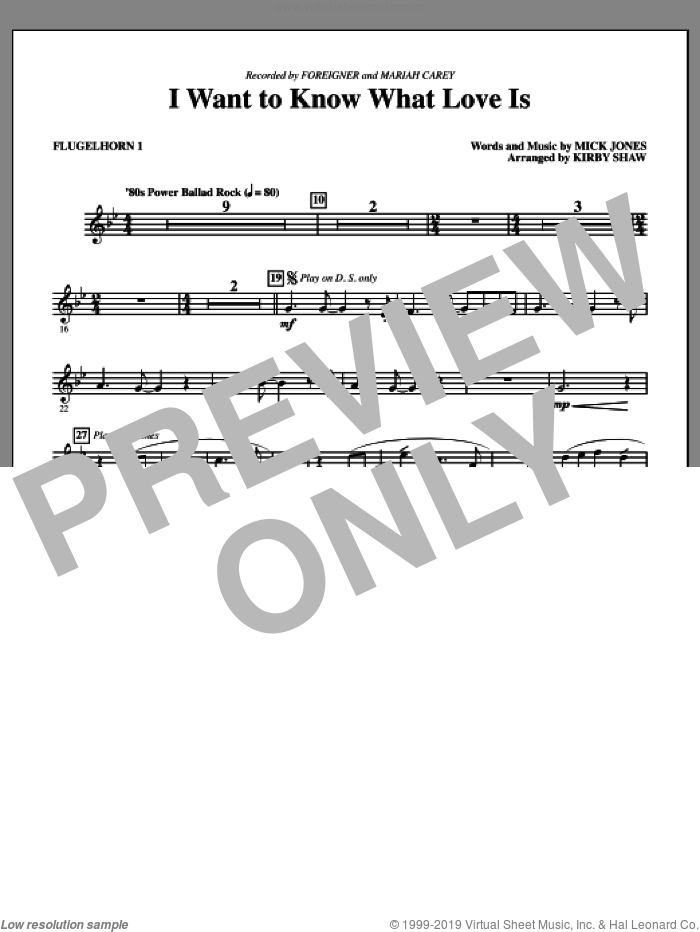 I Want To Know What Love Is (complete set of parts) sheet music for orchestra/band by Kirby Shaw, Foreigner, Mariah Carey and Mick Jones, intermediate skill level
