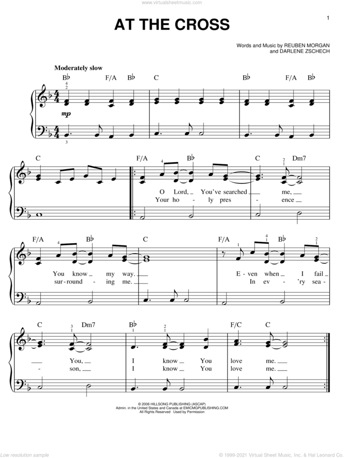 At The Cross sheet music for piano solo by Darlene Zschech and Reuben Morgan, easy skill level
