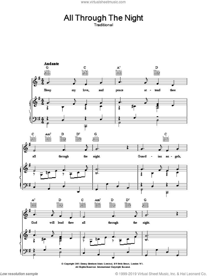 All Through The Night (Chorus Only) sheet music for voice, piano or guitar, intermediate skill level