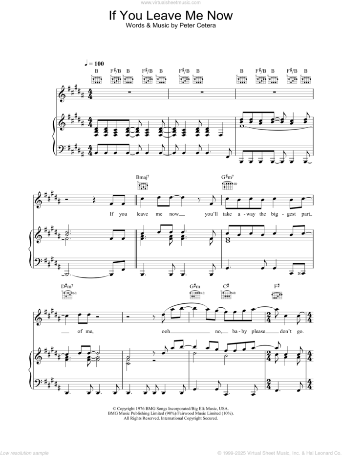 If You Leave Me Now sheet music for voice, piano or guitar by Chicago and Peter Cetera, intermediate skill level