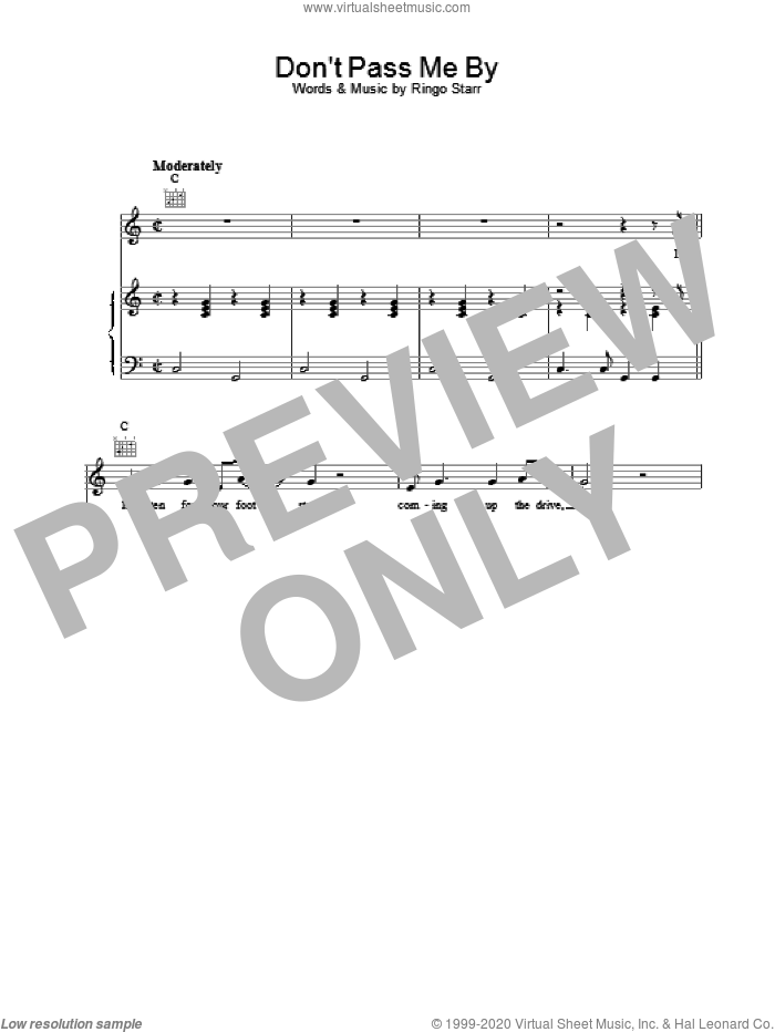 Don't Pass Me By sheet music for voice, piano or guitar by The Beatles and Ringo Starr, intermediate skill level