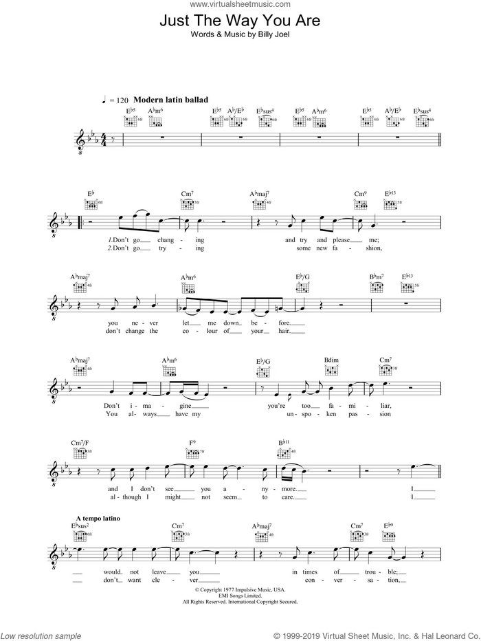 Just The Way You Are sheet music for voice and other instruments (fake book) by Diana Krall and Billy Joel, wedding score, intermediate skill level
