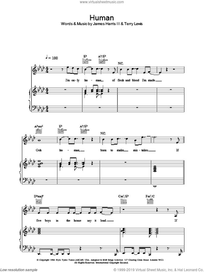 Human sheet music for voice, piano or guitar by James Harris, Ben Folds Five and Terry Lewis, intermediate skill level