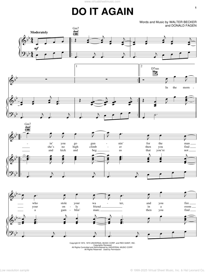 Do It Again sheet music for voice, piano or guitar by Steely Dan, Donald Fagen and Walter Becker, intermediate skill level