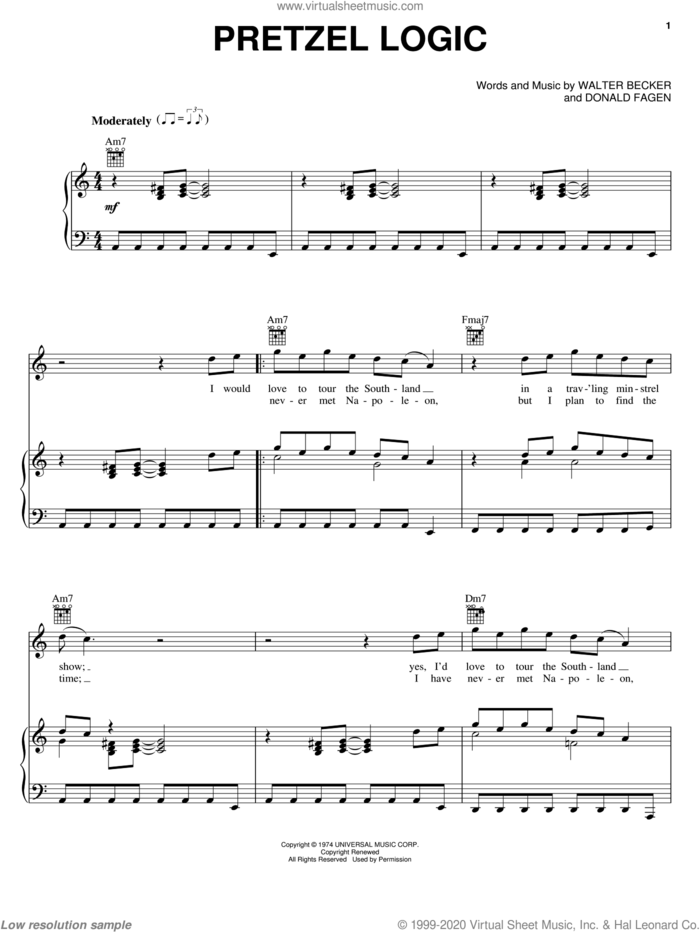 Pretzel Logic sheet music for voice, piano or guitar by Steely Dan, Donald Fagen and Walter Becker, intermediate skill level