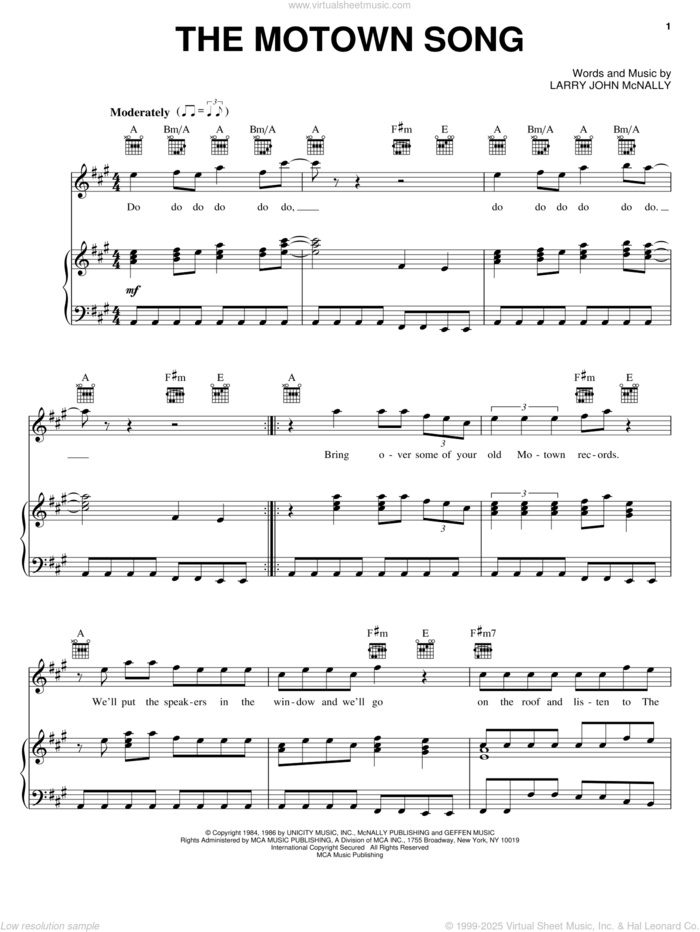 The Motown Song sheet music for voice, piano or guitar by Rod Stewart and Larry John McNally, intermediate skill level