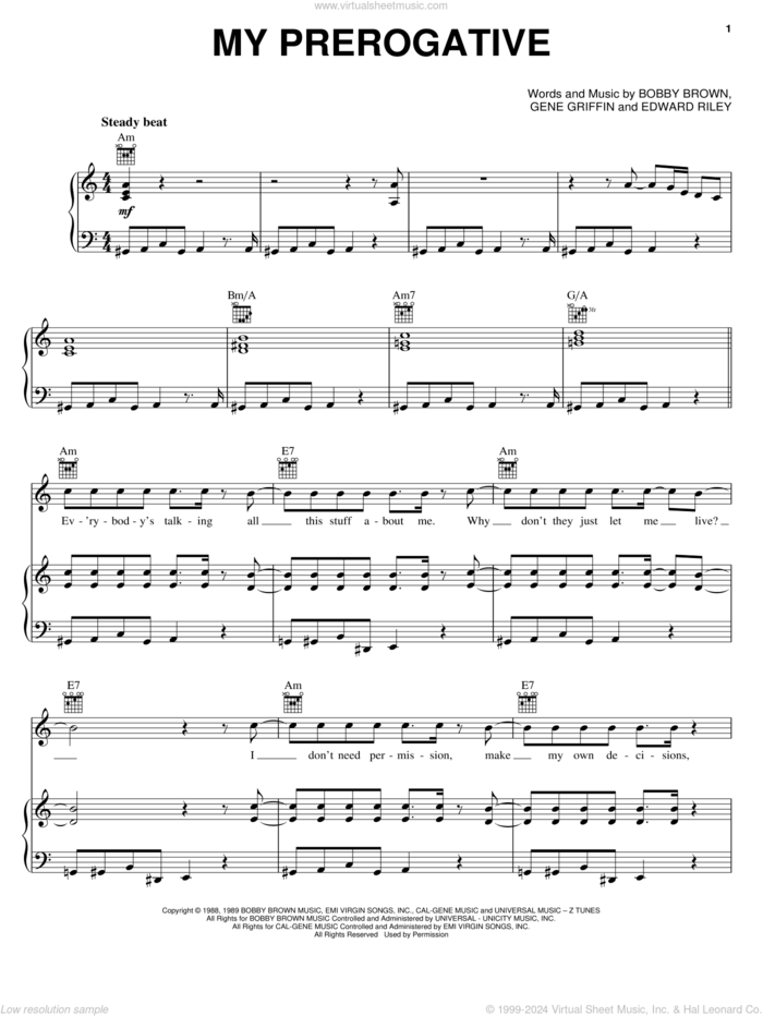 My Prerogative sheet music for voice, piano or guitar by Bobby Brown and Gene Griffin, intermediate skill level