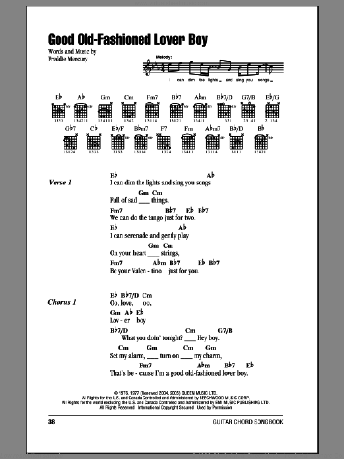Good Old-Fashioned Lover Boy sheet music for guitar (chords) by Queen and Freddie Mercury, intermediate skill level