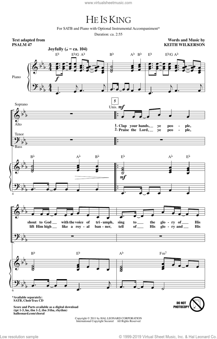 He Is King sheet music for choir (SATB: soprano, alto, tenor, bass) by Keith Wilkerson, intermediate skill level