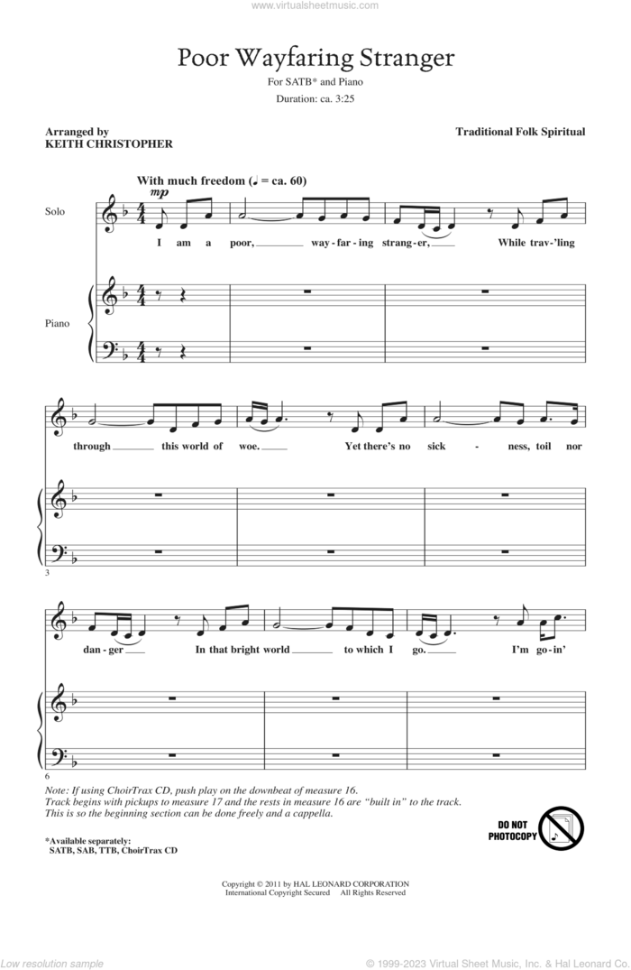 Poor Wayfaring Stranger sheet music for choir (SATB: soprano, alto, tenor, bass) by Keith Christopher and Traditional Folk Spiritual, intermediate skill level