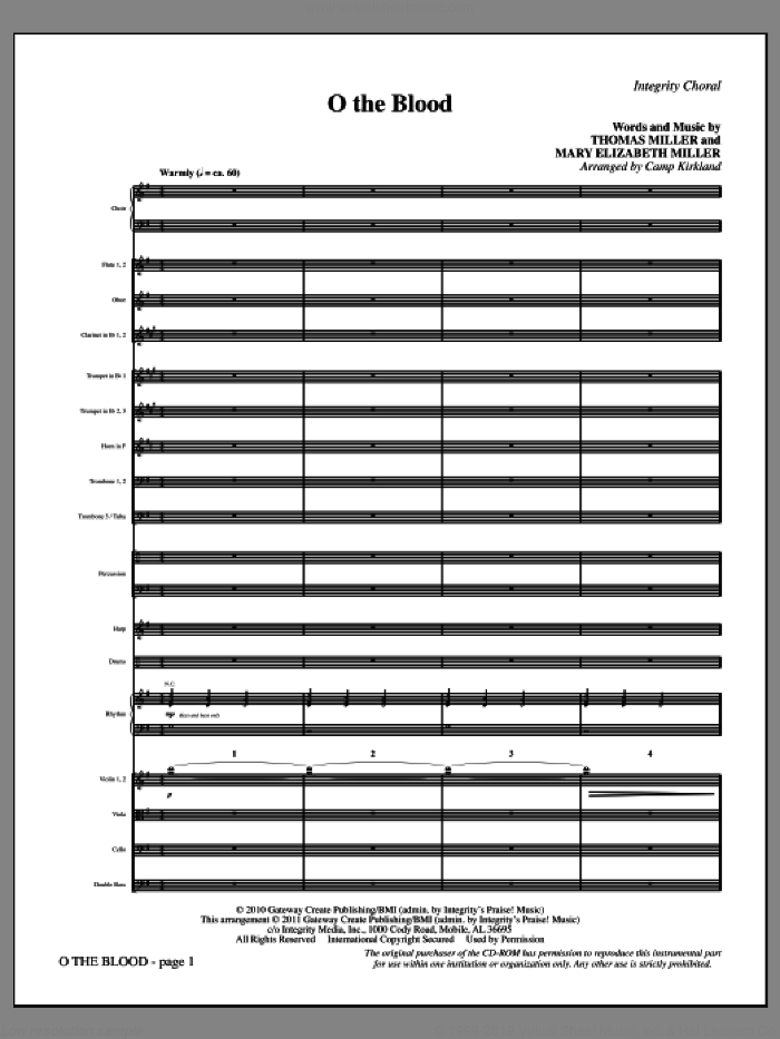 O The Blood (complete set of parts) sheet music for orchestra/band (Orchestra) by Camp Kirkland, Mary Elizabeth Miller and Thomas Miller, intermediate skill level