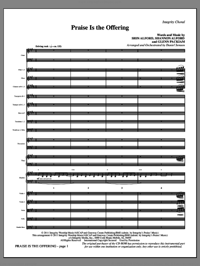 Praise Is The Offering (complete set of parts) sheet music for orchestra/band (Orchestra) by Glenn Packiam, Daniel Semsen, Shannon Alford and Sion Alford, intermediate skill level