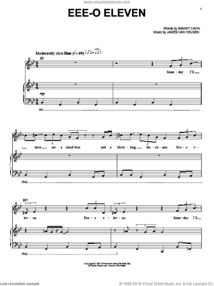 EEE-O-Eleven sheet music for voice and piano by Sammy Davis, Jr., Dean Martin, Frank Sinatra, Jimmy van Heusen and Sammy Cahn, intermediate skill level