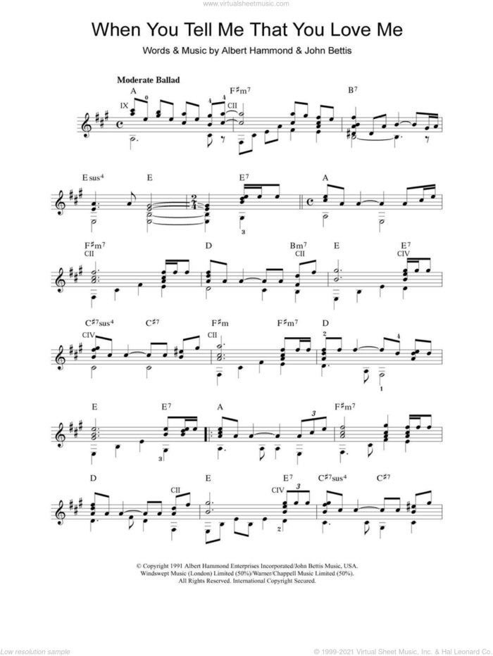 When You Tell Me That You Love Me sheet music for guitar solo (chords) by Diana Ross, Albert Hammond and John Bettis, easy guitar (chords)