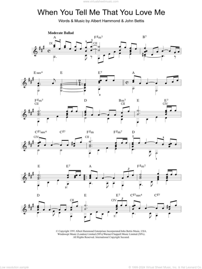 When You Tell Me That You Love Me sheet music for guitar solo (chords) by Diana Ross, Albert Hammond and John Bettis, easy guitar (chords)