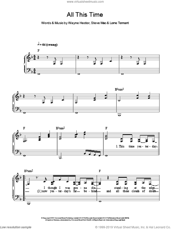 All This Time sheet music for piano solo by Michelle McManus, Lorne Tennant, Steve Mac and Wayne Hector, easy skill level