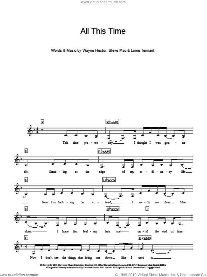 All This Time sheet music for piano solo (chords, lyrics, melody) by Michelle McManus, Lorne Tennant, Steve Mac and Wayne Hector, intermediate piano (chords, lyrics, melody)
