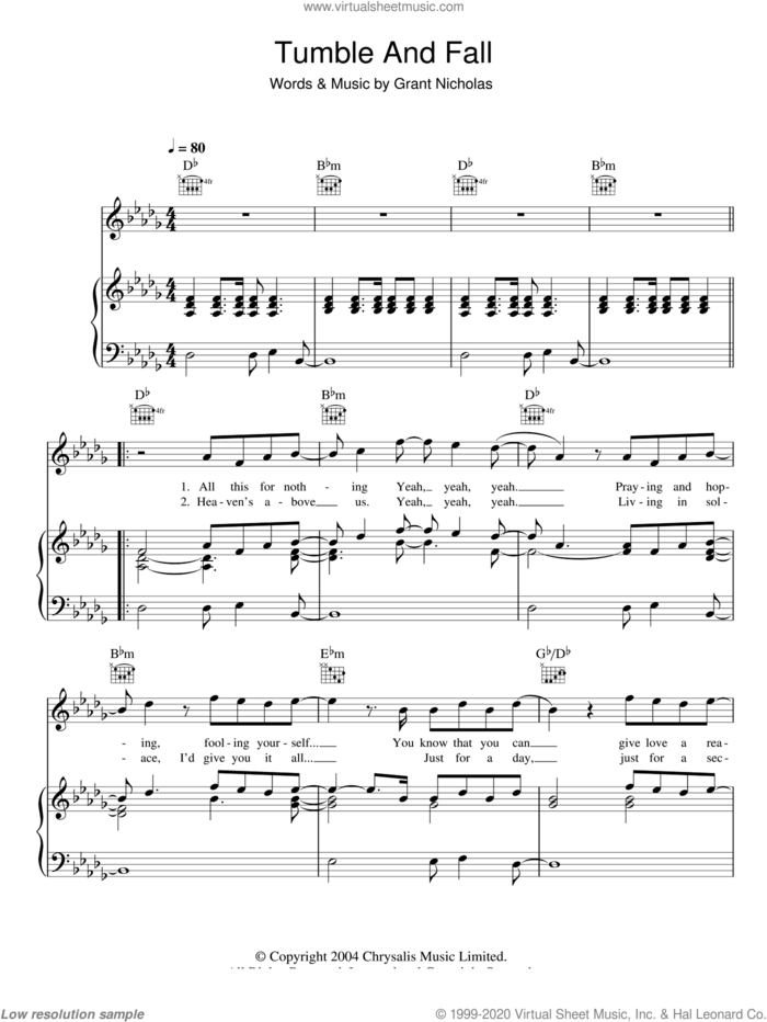 Tumble And Fall sheet music for voice, piano or guitar by Feeder and Grant Nicholas, intermediate skill level