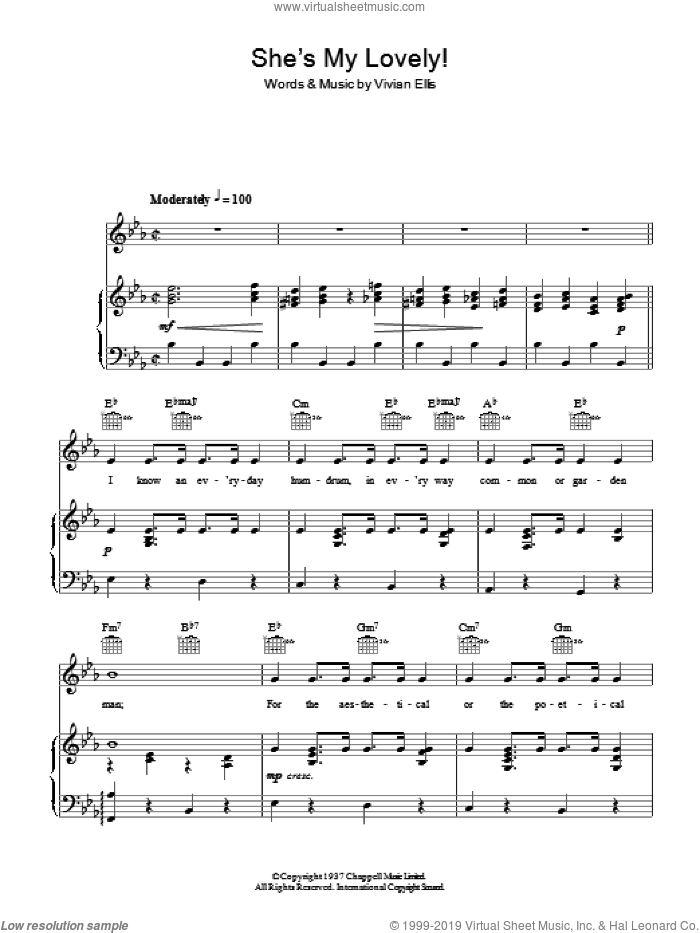 She's My Lovely sheet music for voice, piano or guitar by Vivian Ellis, intermediate skill level