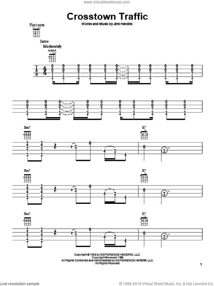 Crosstown Traffic sheet music for ukulele by Jimi Hendrix, intermediate skill level