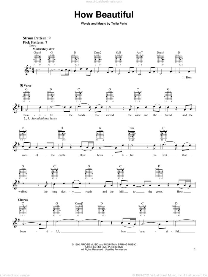 How Beautiful sheet music for guitar solo (chords) by Twila Paris, wedding score, easy guitar (chords)